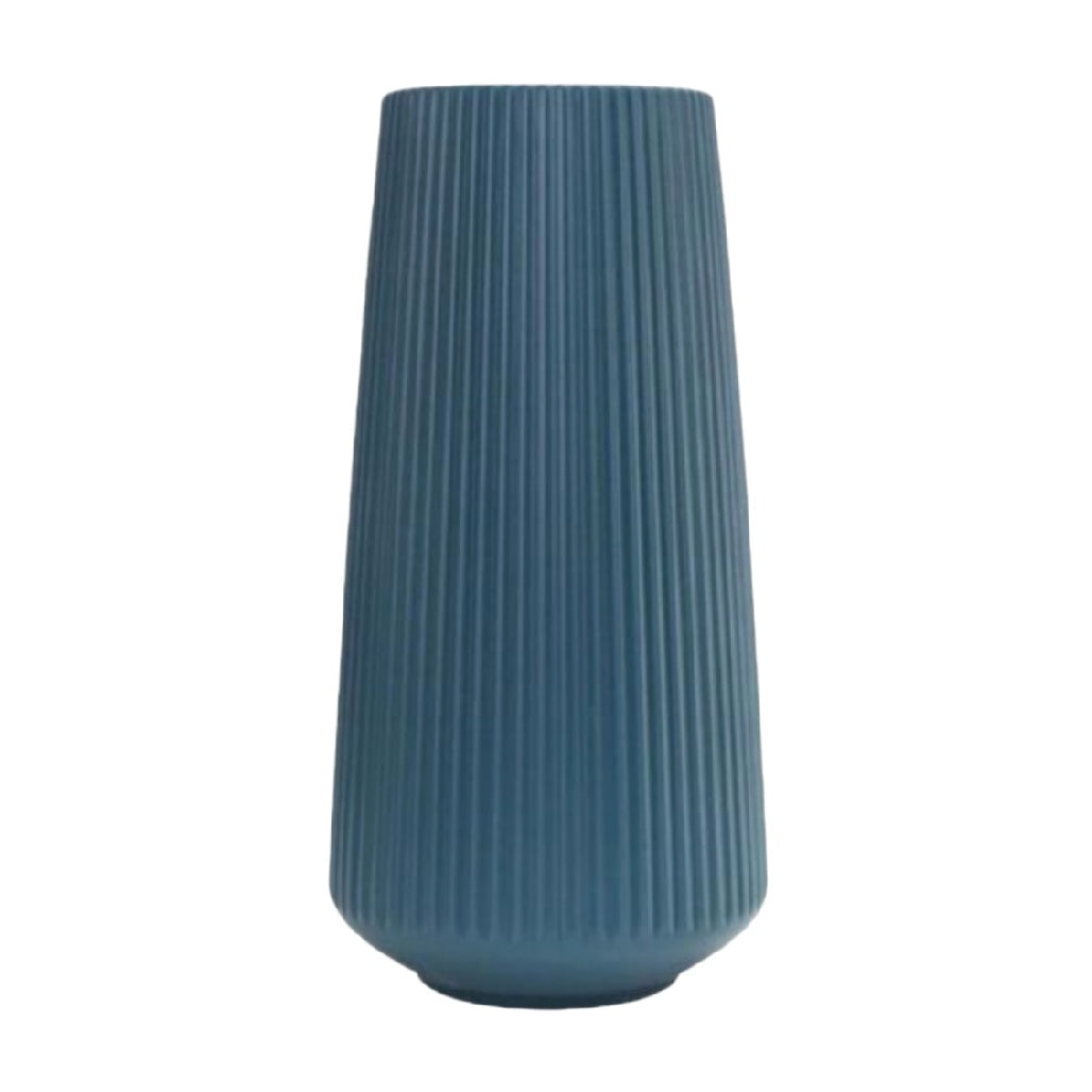 Elegant Ribbed Blue Ceramic Vase - Modern Home Decor