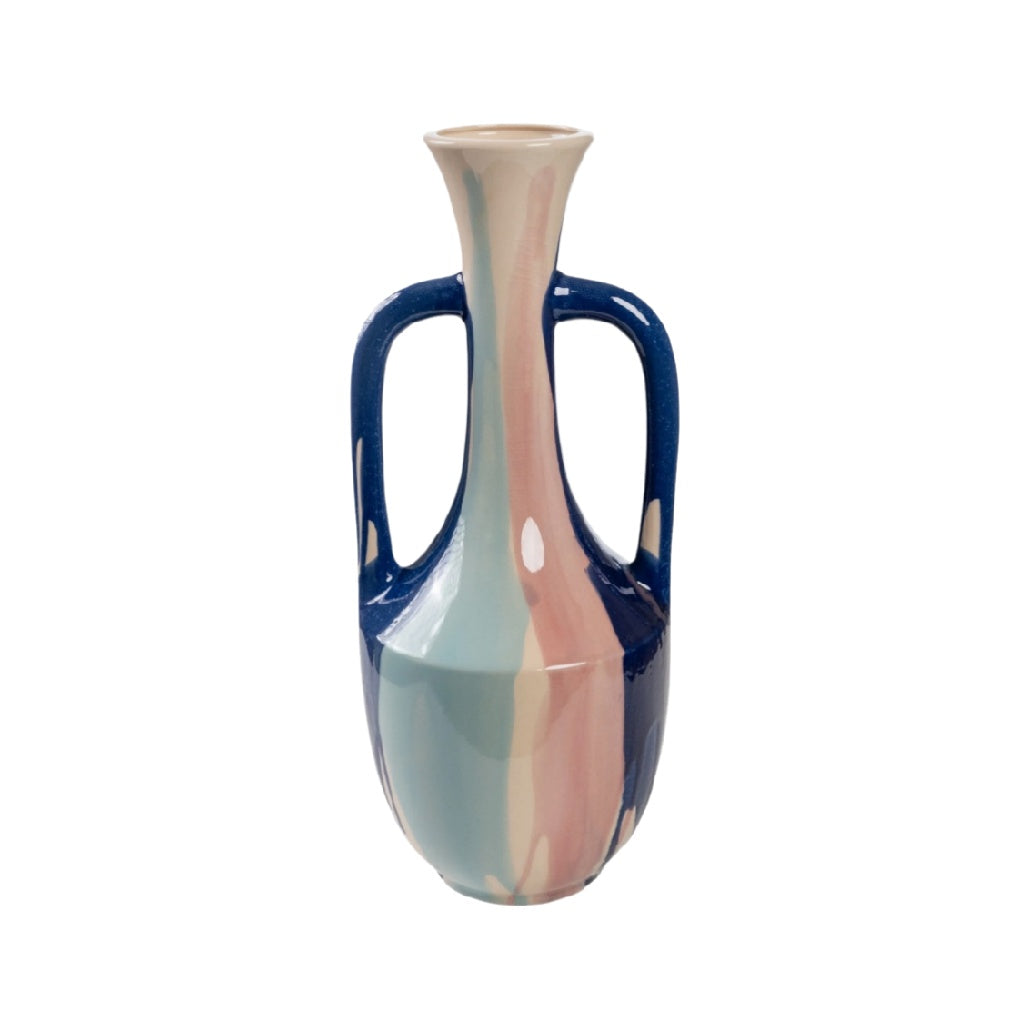 Colorful Ceramic Vase with Dual Handles, Modern Decorative Art Piece