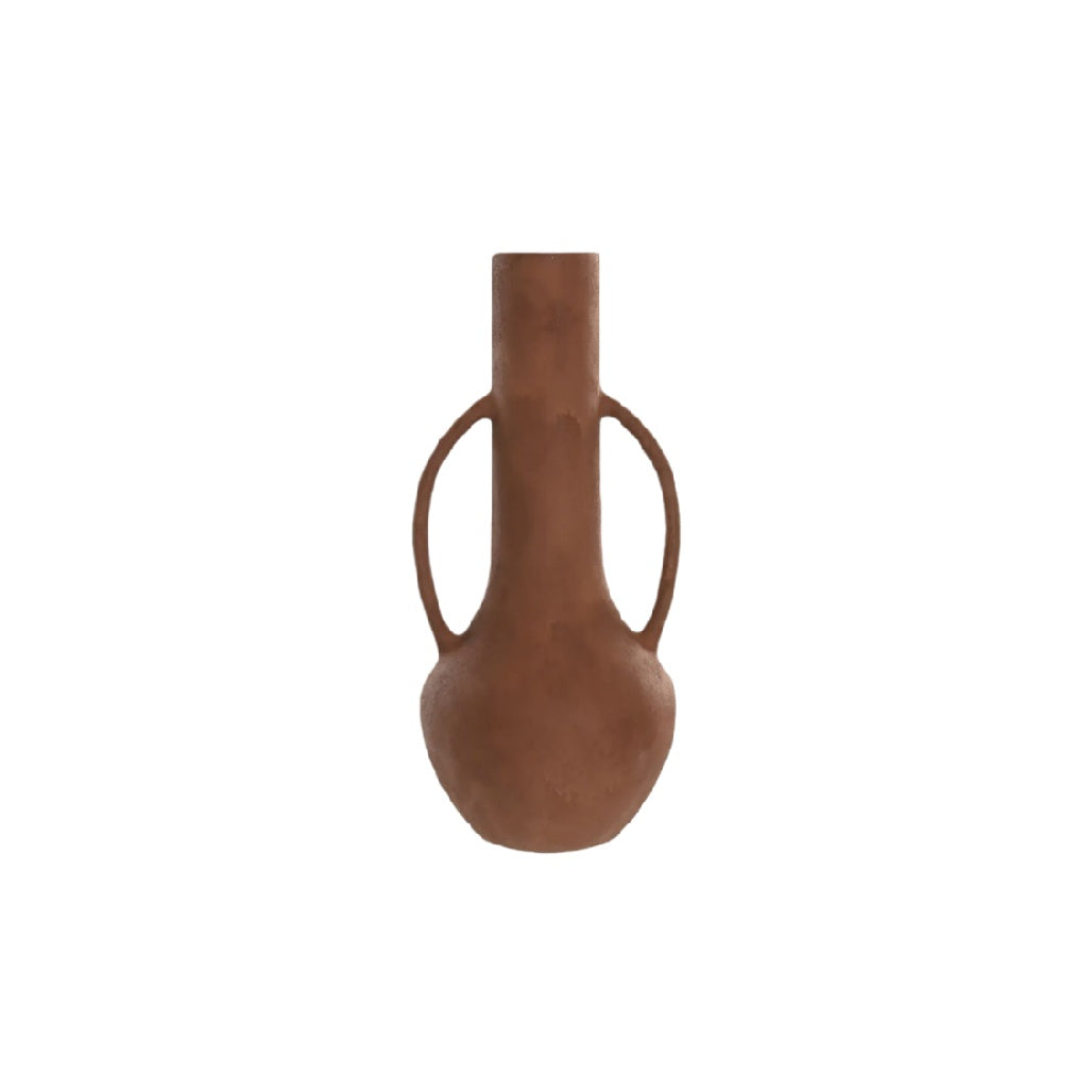 Rustic Brown Ceramic Vase with Handles - Elegant Home Decor